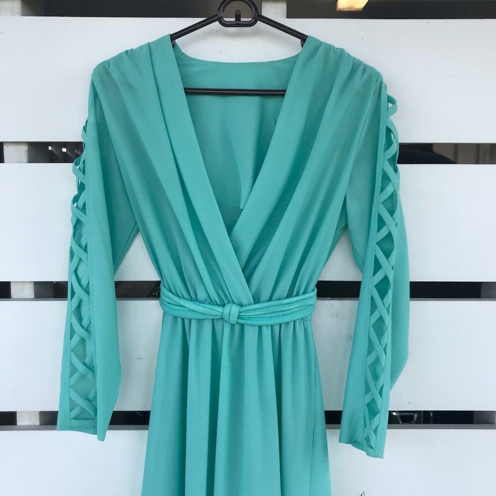 VTG 60s 70s retro handmade one of a kind maxi dress with arm cutouts - Picture 4 of 10
